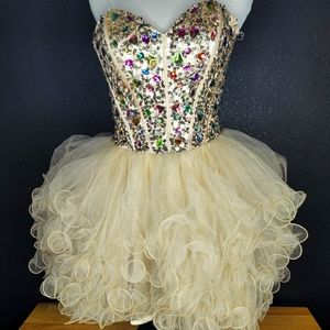 FIESTA Multi Color Beaded Corset Top with Chiffon Skirt Gold Based Color Size M